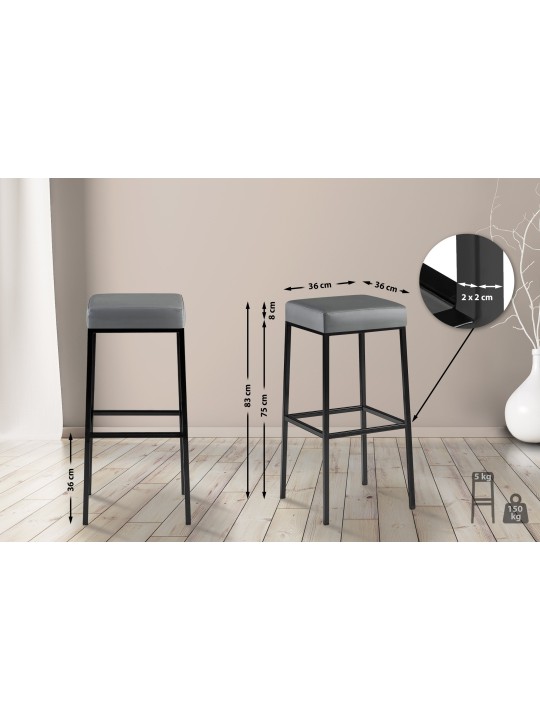 2 db bárszék készlet Montreal 85 műbőr, szürke