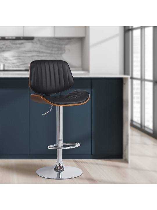 Bárszék Clawson műbőr króm, dió/fekete