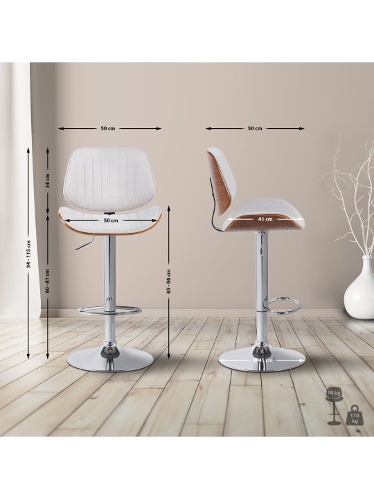 Bárszék Clawson szövet króm, dió/krém