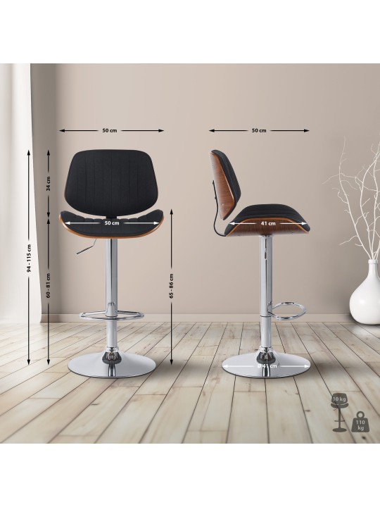 Bárszék Clawson szövet króm, dió/fekete