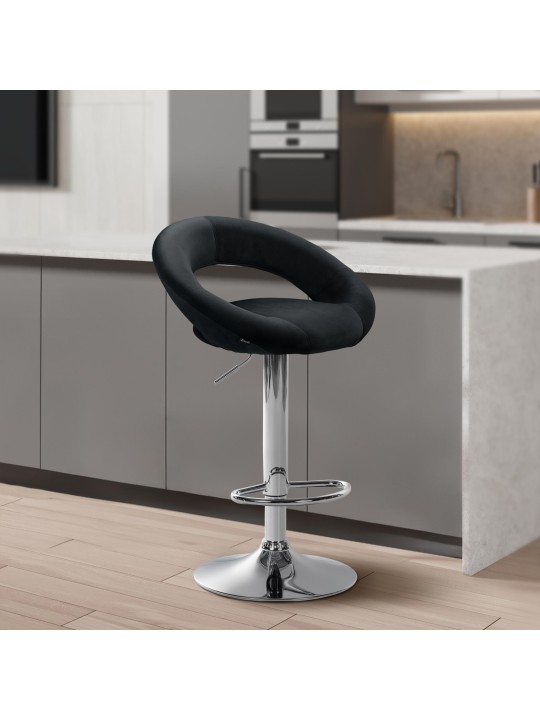 Bárszék Olinda bársony króm, fekete