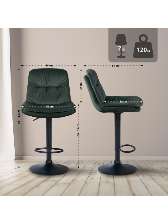 Bárszék Laurel bársony, sötétzöld