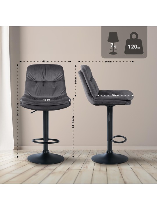 Bárszék Laurel bársony, sötétszürke