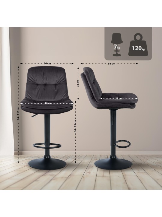 Bárszék Laurel bársony, fekete