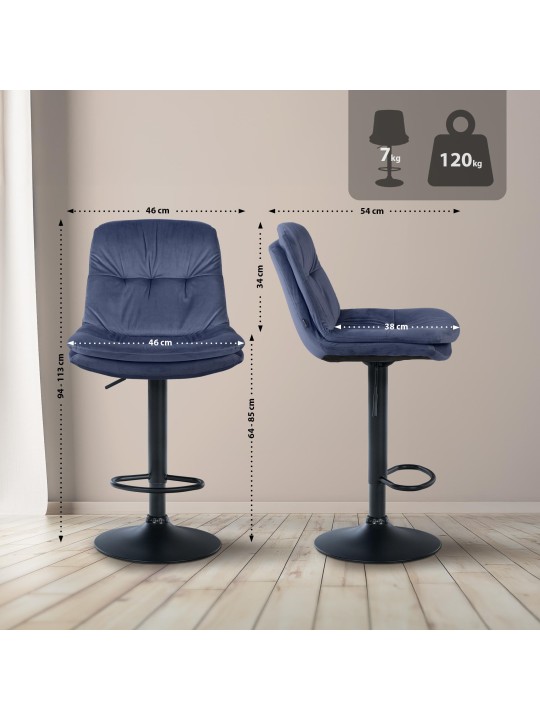 Bárszék Laurel bársony, kék