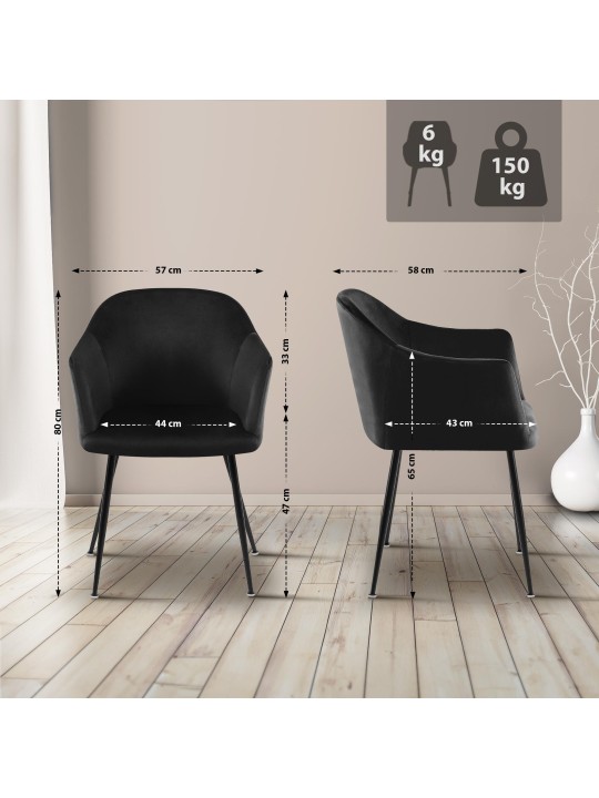 Jaysie bársony étkezőszék, fekete