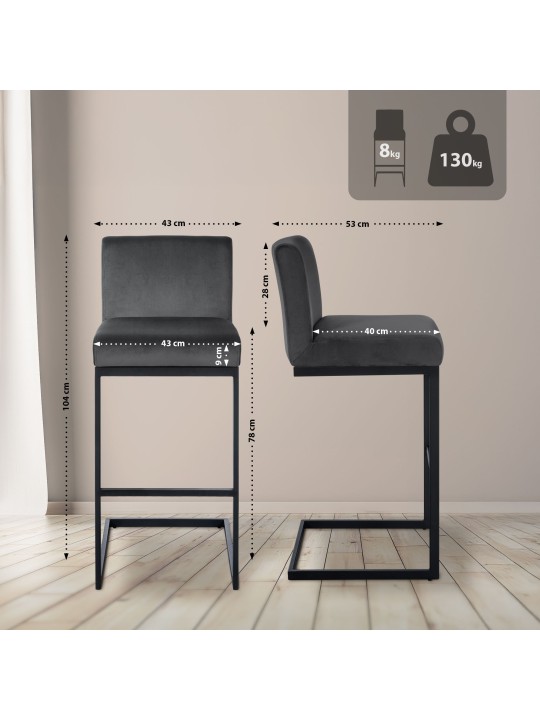 Bárszék Hopewell bársony B, sötétszürke