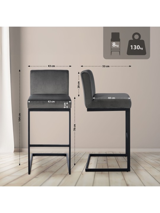 Bárszék Hopewell bársony B, szürke