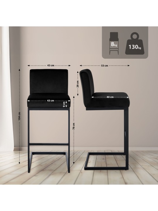 Bárszék Hopewell bársony B, fekete