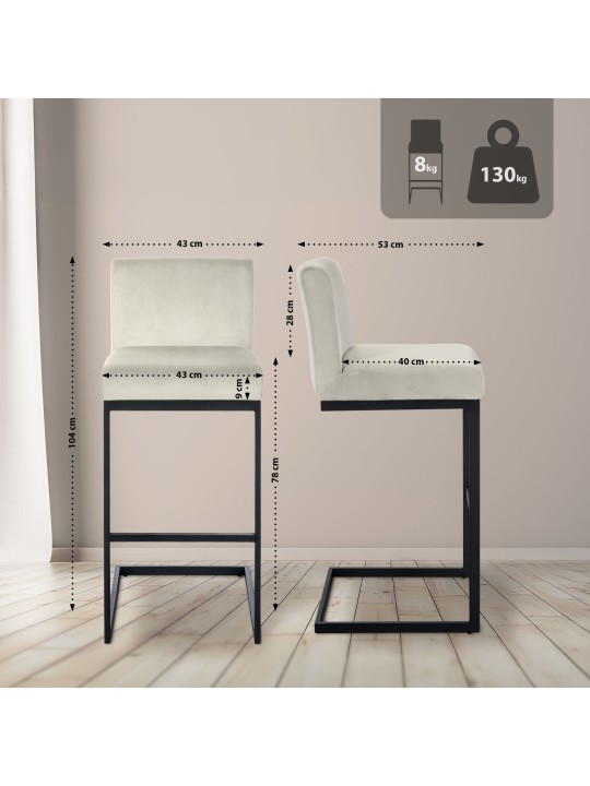 Bárszék Hopewell bársony B, krém