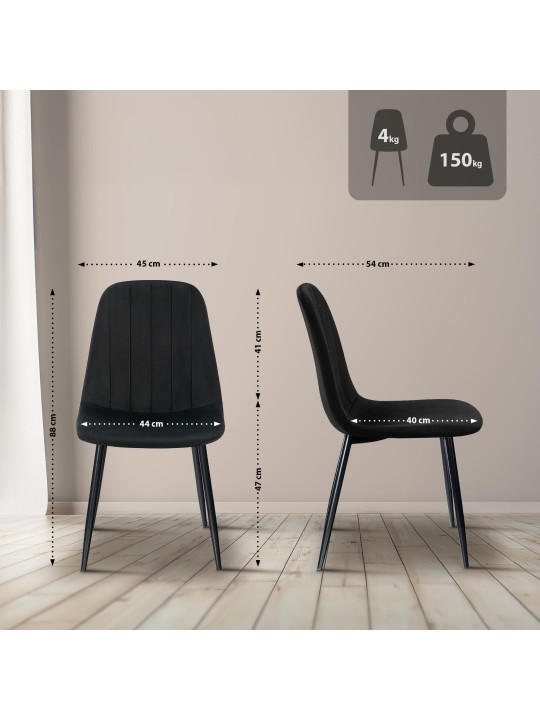 Baxter bársony étkezőszék, fekete