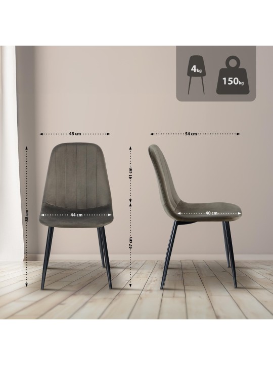 4 db Baxter bársony étkezőszék készlet, antracit
