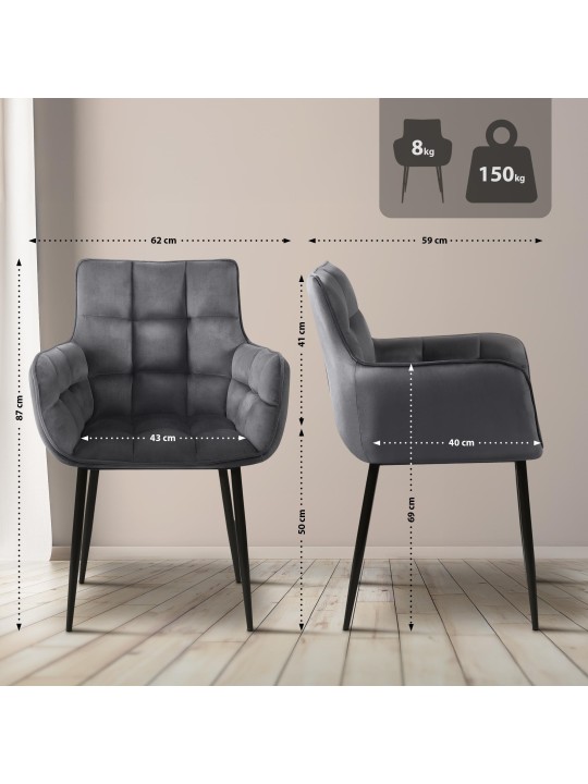 Szék Tirana bársony, sötétszürke