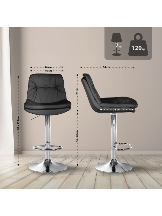 Bárszék Laurel műbőr króm, fekete