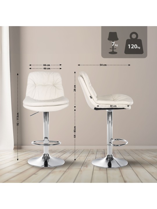 Bárszék Laurel műbőr króm, fehér