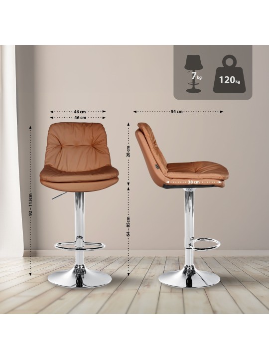 Bárszék Laurel műbőr króm, világosbarna