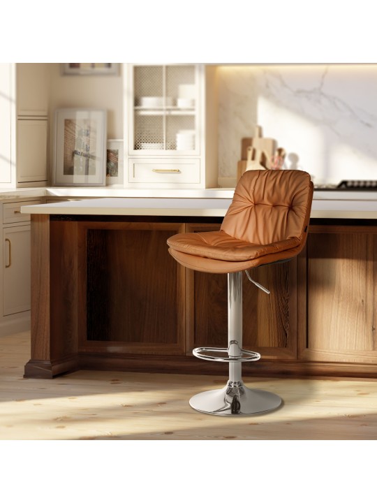 Bárszék Laurel műbőr króm, világosbarna