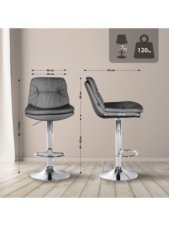 Bárszék Laurel műbőr króm, szürke