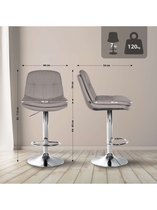 Bárszék Laurel szövet króm, szürke