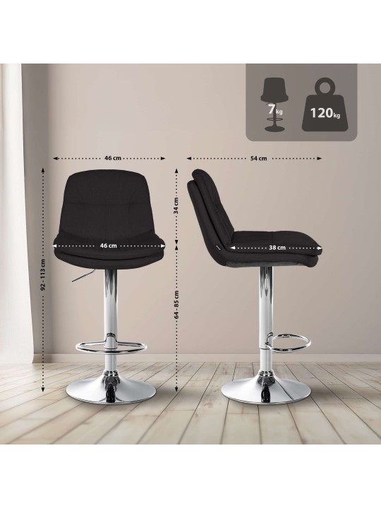 Bárszék Laurel szövet króm, fekete