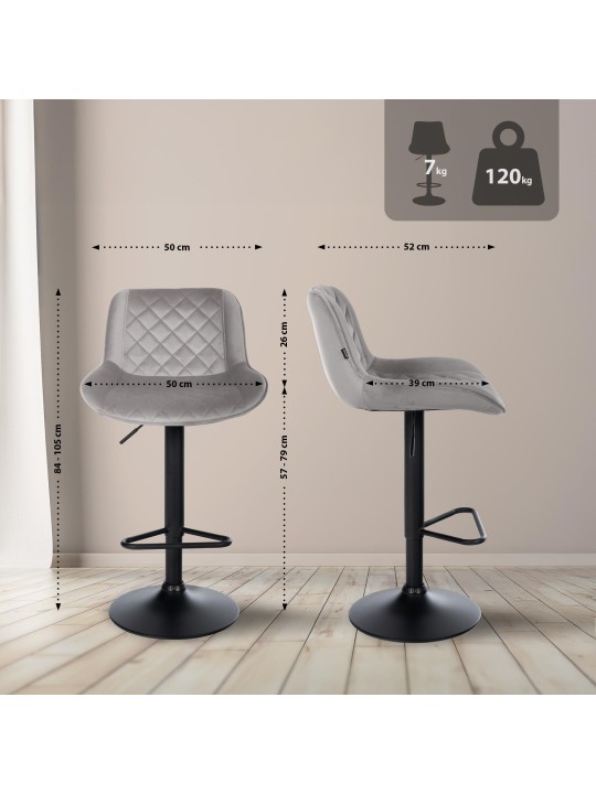 Bárszék Kasson bársony, szürke