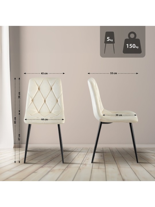 2 db Clairton bársony étkezőszékből álló készlet, krém