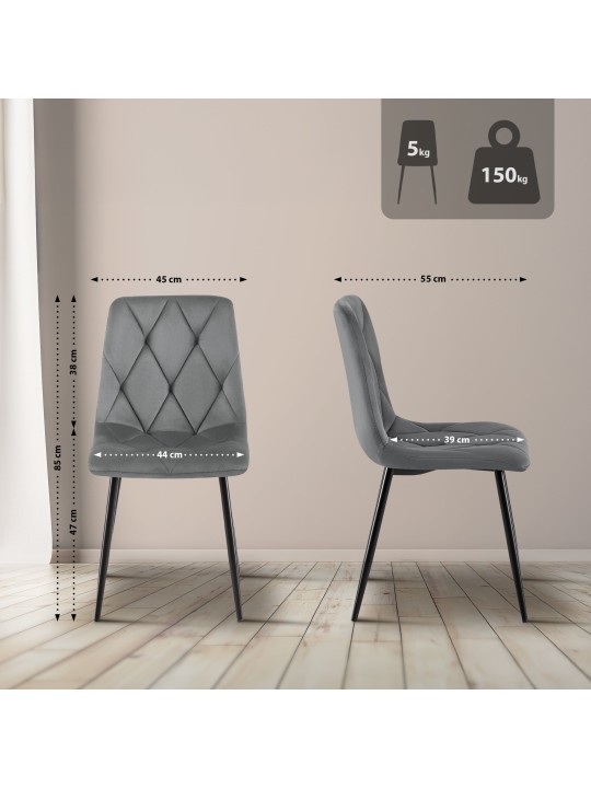 2 db Clairton bársony étkezőszékből álló készlet, sötétszürke