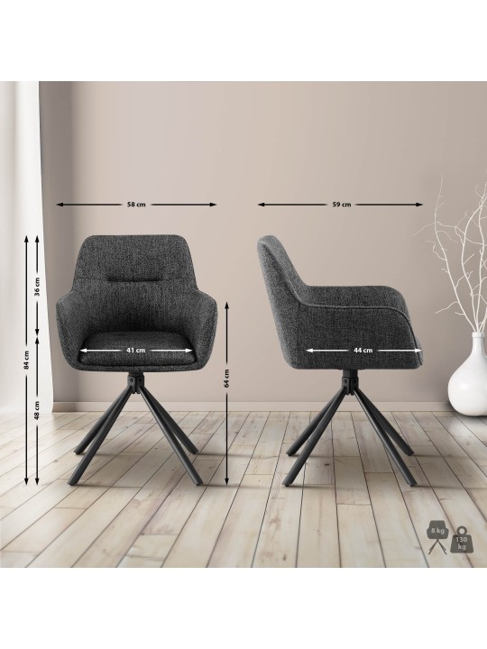 2 székből álló szett Tipton anyagból, sötétszürke