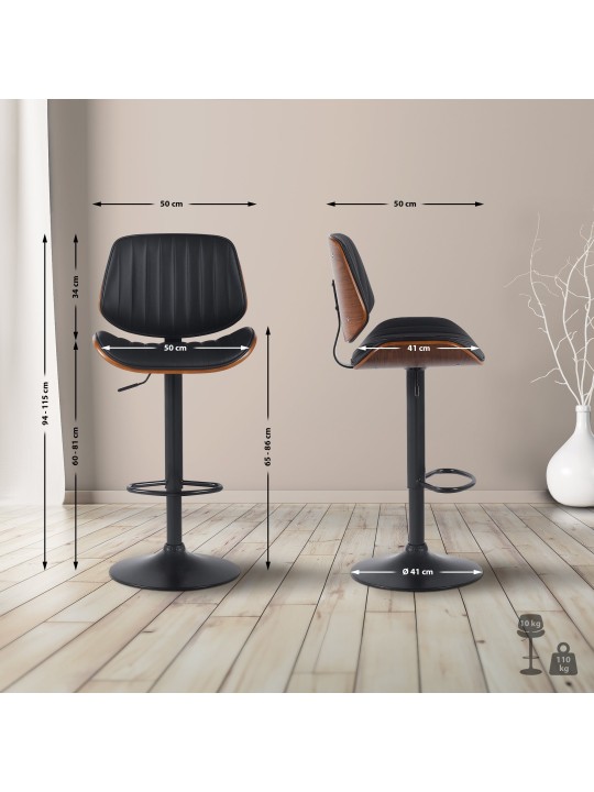 2 db bárszék szett Clawson műbőrből, dió/fekete