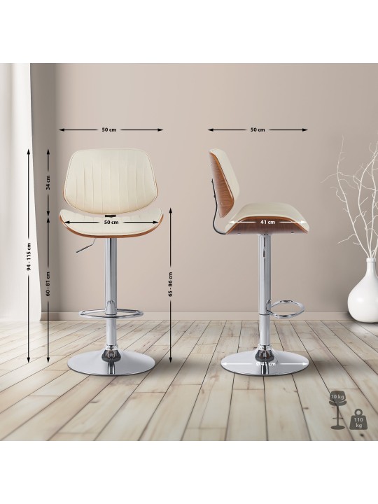 2 db bárszék szett Clawson műbőr króm, dió/krém