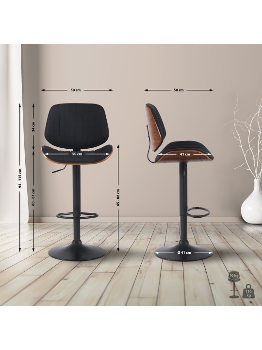 2 db bárszék szett Clawson anyagból, dió/fekete