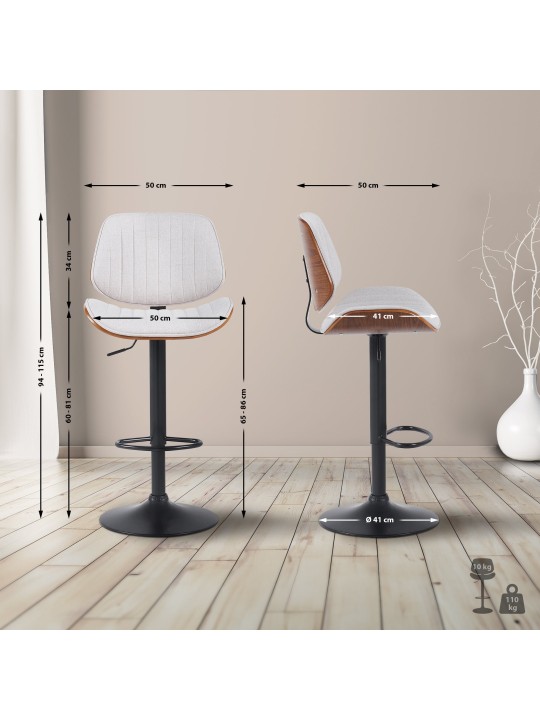 2 db bárszék szett Clawson anyagból, dió/krém