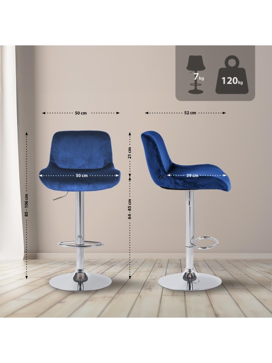 2 db bárszék szett Solon krómbársony, kék 2 db bárszék szett Solon krómbársony, kék