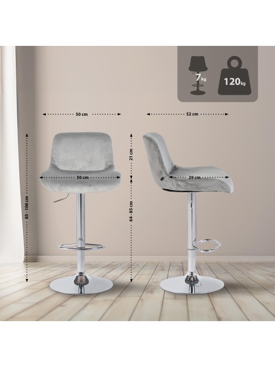 2 db bárszék szett Solon krómbársony, szürke