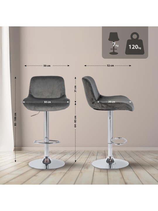 2 db bárszék szett Solon krómbársony, sötétszürke