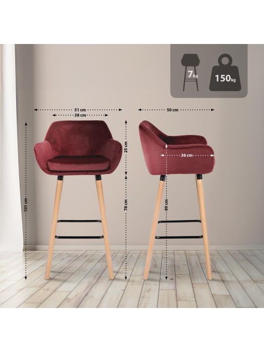 Bárszék Grant bársony, piros