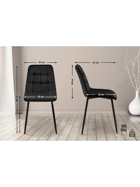 2 db Gifford bársony étkezőszékből álló készlet, fekete