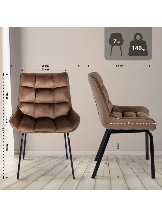 2 db Saranda bársony szék készlet, barna