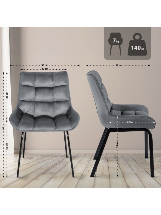 2 db Saranda bársony szék készlet, sötétszürke