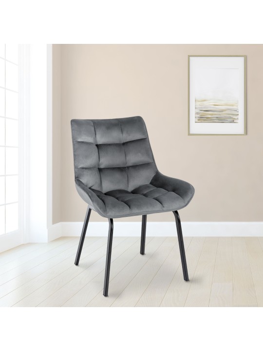 2 db Saranda bársony szék készlet, sötétszürke