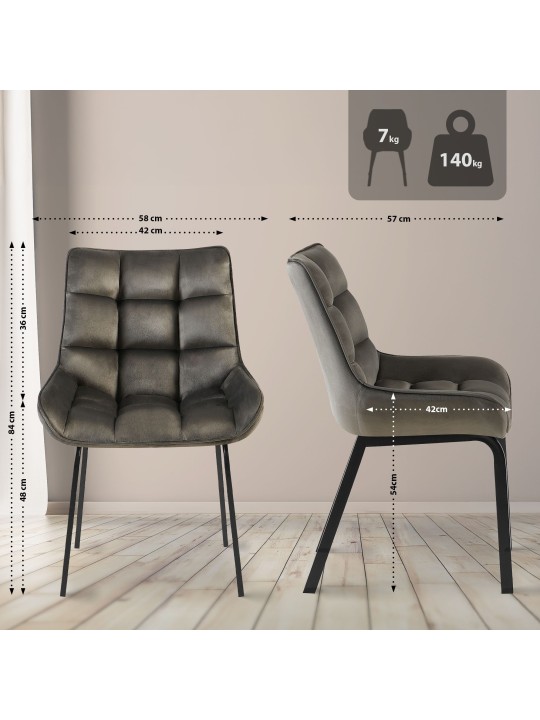 2 db Saranda bársony szék készlet, antracit