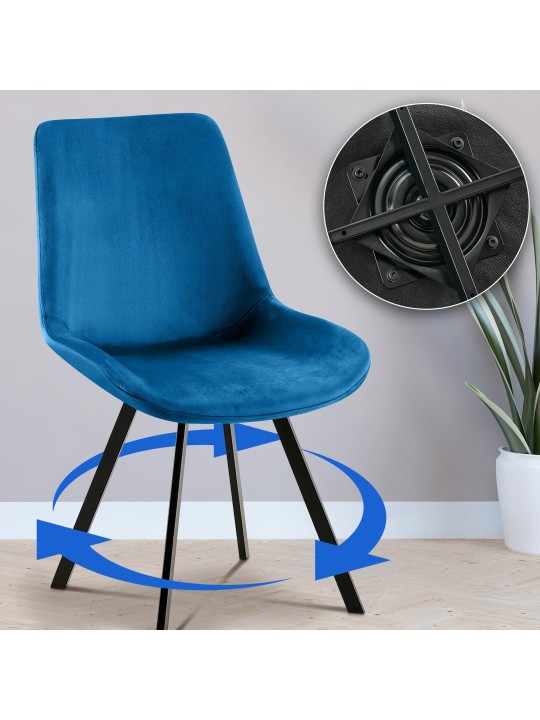 2 db Lewes bársony étkezőszékből álló készlet, sötétkék