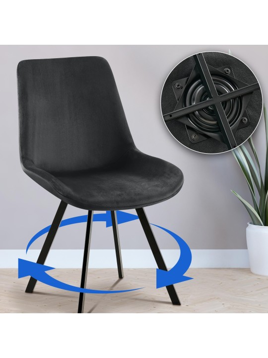 2 db Lewes bársony étkezőszékből álló készlet, fekete