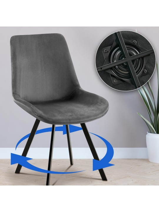 2 db Lewes bársony étkezőszékből álló készlet, sötétszürke