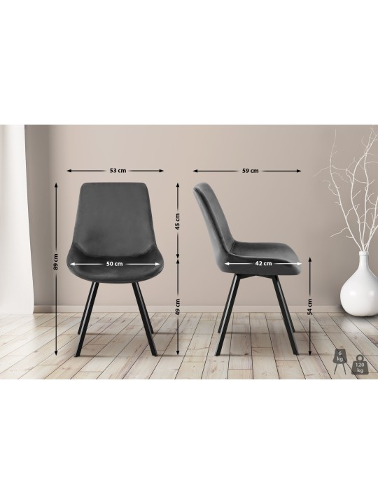 2 db Lewes bársony étkezőszékből álló készlet, sötétszürke