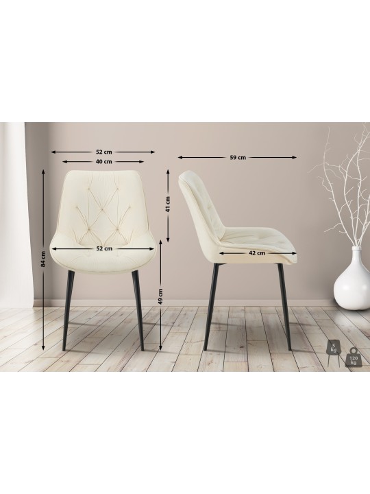 2db Wallace bársony étkezőszék szett, krém