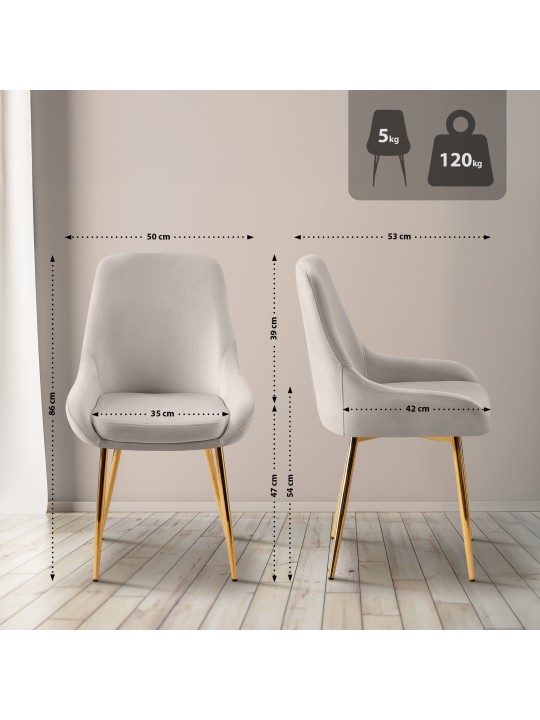 Elmira bársonyarany étkezőszék, szürke