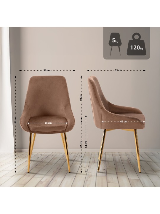 Elmira bársonyarany étkezőszék, barna