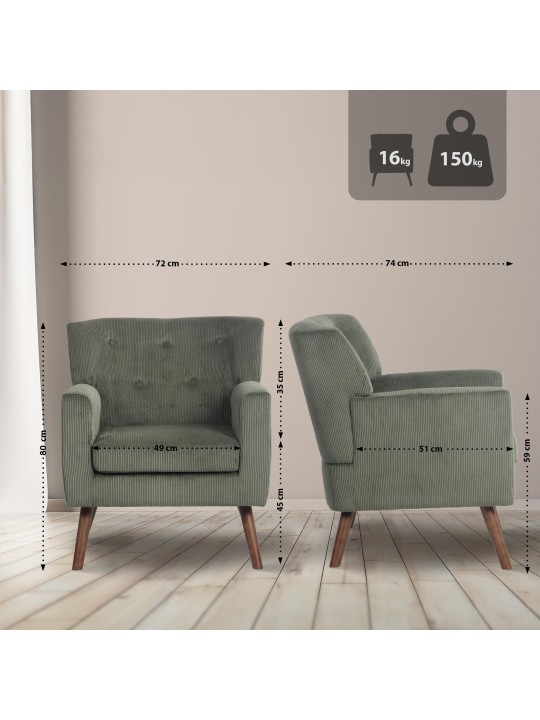 Kioni Cord fotel, zöld