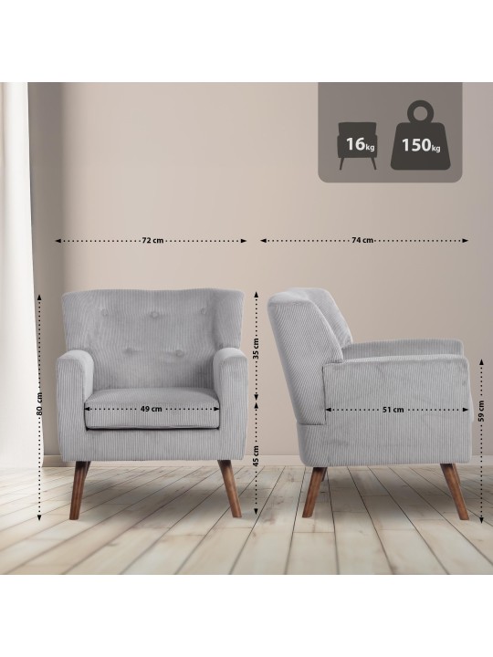 Kioni Cord fotel, szürke